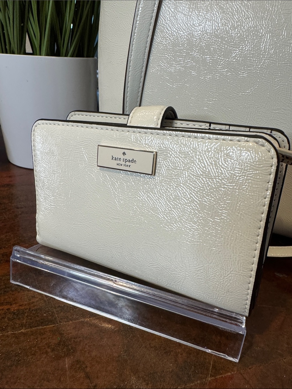 kate spade Cream Crinkle Patent Leather  Wallet